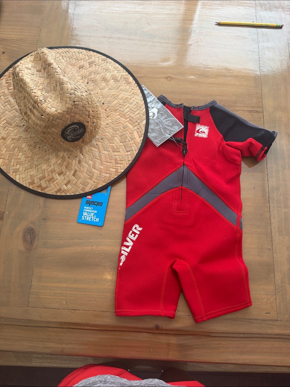 Quiksilver Red and Gray Kids Short Sleeve Swim wetsuit